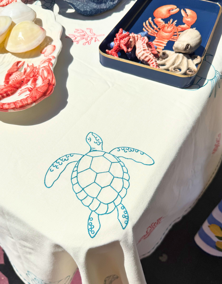Les Ottomans Embroidered Cotton Tablecloth Sea World by Les Ottomans