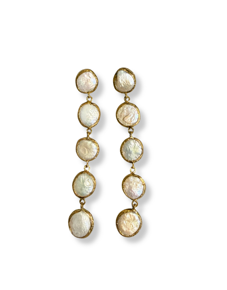 m'Anais Renata – Long Freshwater Pearl Earrings in Gilded Bronze by m'Anais