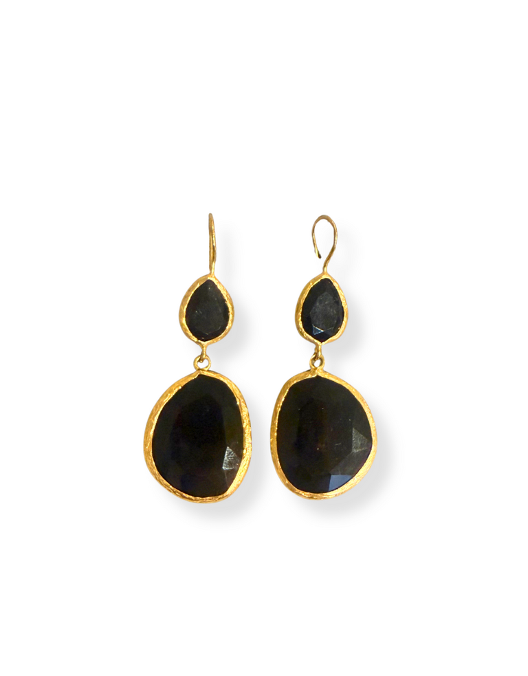 m'Anais Nora by m'Anais – Black Cat Eye Drop Earrings with 24K Gold-Plated Settings