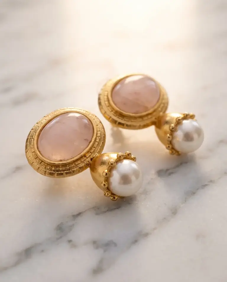 m'Anais Mila Pink & Pearl Earrings | m'Anais | Curiosa Cabinet