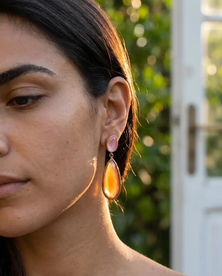 m'Anais Lola Oorbellen – Peach Teardrop Gold