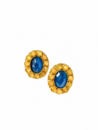 m'Anais Lisette Oorbellen – Blauw & Geel Ovaal