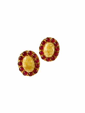m'Anais Lisette Earrings Pink & White Oval