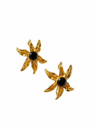 m'Anais Florette Earrings – Gold Flower with Black Stone Centre