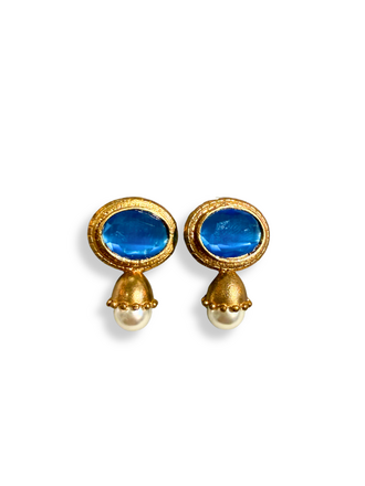 m'Anais Mila earrings - Blue cats eye and pearl drop