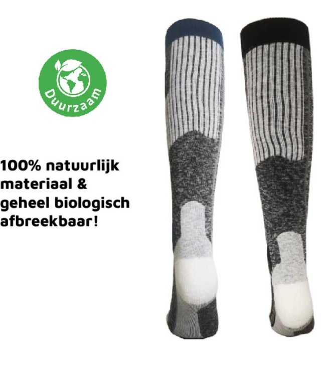 Ademende Merinowollen Compressiesokken voor Fietsers en Mountainbikers – Unisex - Blauw/Grijs
