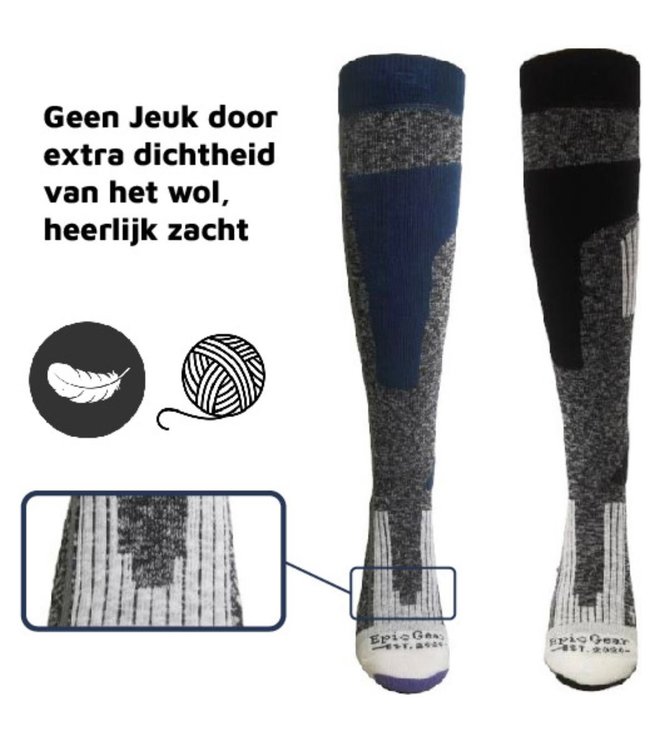 Ademende Merinowollen Compressiesokken voor Fietsers en Mountainbikers – Unisex - Blauw/Grijs