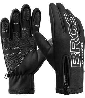 ROCKBROS Winter Handschoenen - Heren Dames Fietshandschoenen - Winddicht Touchscreen Warme Handschoenen met lange vingers - Zwart  - Speed RB