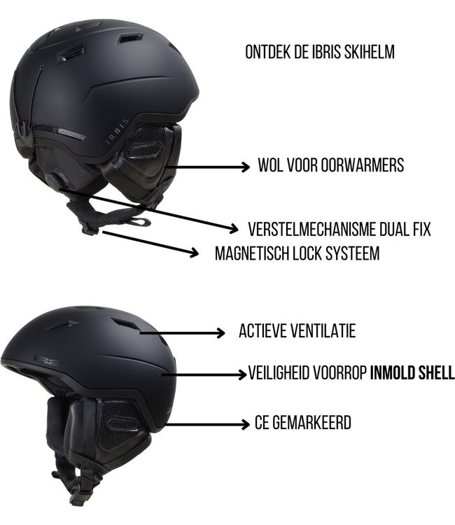 IRBIS Skihelm met In-Mold Technologie en Antibacteriële Voering - Maat S/M/L/XL, Mat Zwart