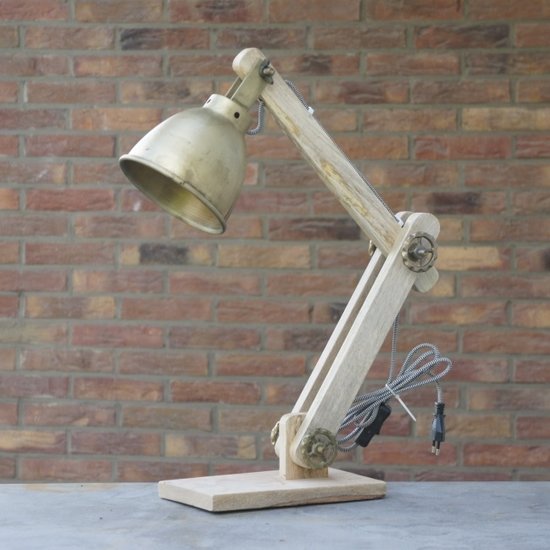 By Mooss Tafellamp van hout met een metalen kap