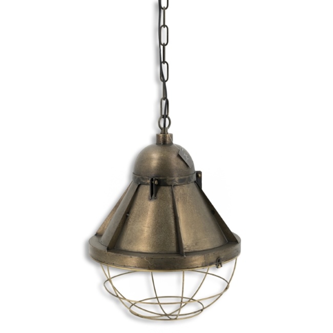 Metalen hanglamp bronskleurig met een korf | Rimisa decoratie