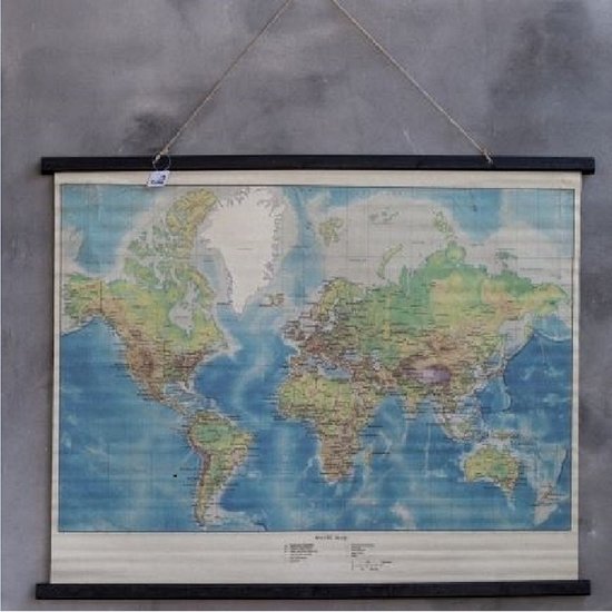 Kolony Wereldkaart op linnen in kleur