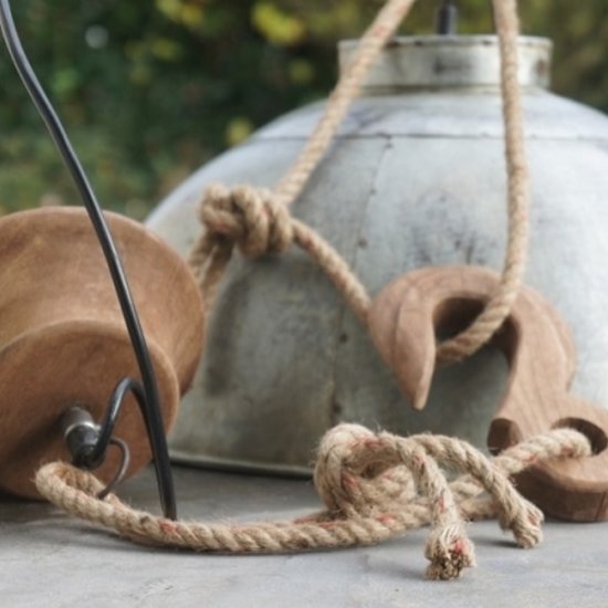 By Mooss Hanglamp touw  met houten vissershaak