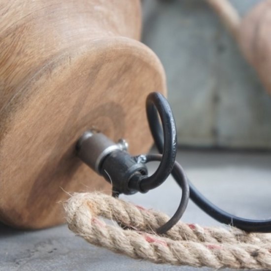 By Mooss Hanglamp touw  met houten vissershaak