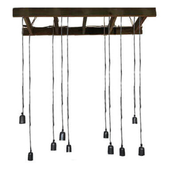 Supplement het winkelcentrum Transparant Stoere hanglamp met 10 ijzeren lampjes aan een houten (trap/ladder) frame |  Rimisa sfeer en decoratie