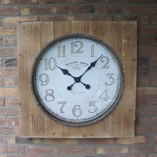 VM Collectie Vierkante wandklok met houten omlijsting