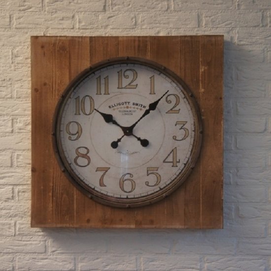 VM Collectie Vierkante wandklok met houten omlijsting