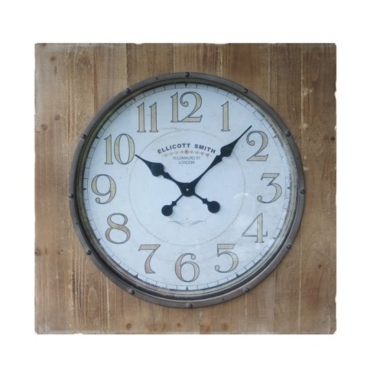 VM Collectie Vierkante wandklok met houten omlijsting