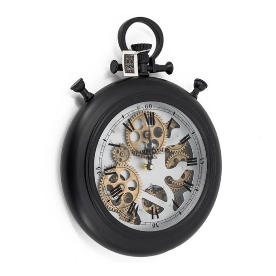 Kolony wandklok zakhorloge zwart met open uurwerk