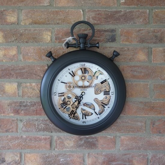Kolony wandklok zakhorloge zwart met open uurwerk