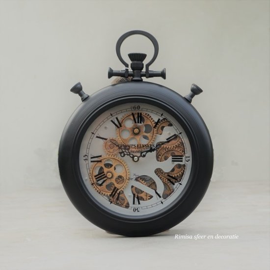 Kolony wandklok zakhorloge zwart met open uurwerk