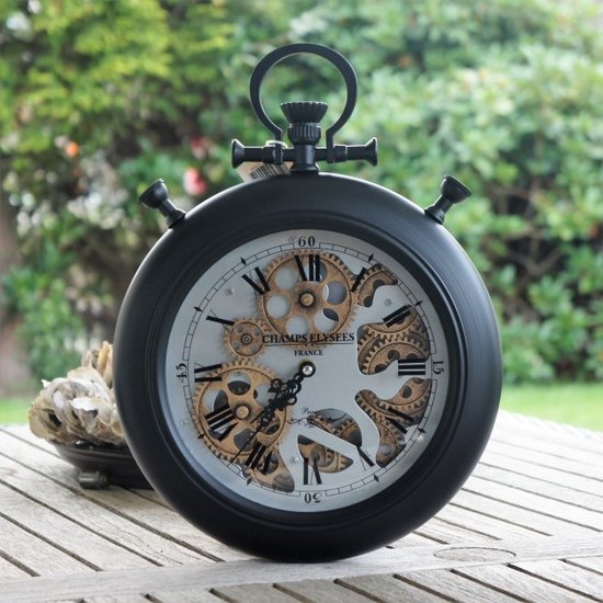 Kolony wandklok zakhorloge zwart met open uurwerk