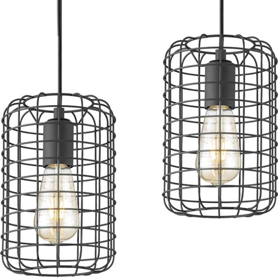 home sweet home Zwarte hanglamp draadlamp, model Netting 26 2 lichts