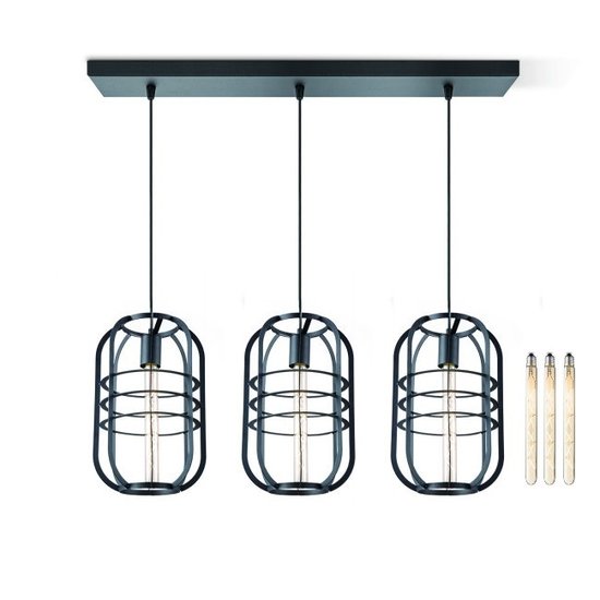 home sweet home Draadlamp | kooilamp serie Nero 3 lichts hanglamp