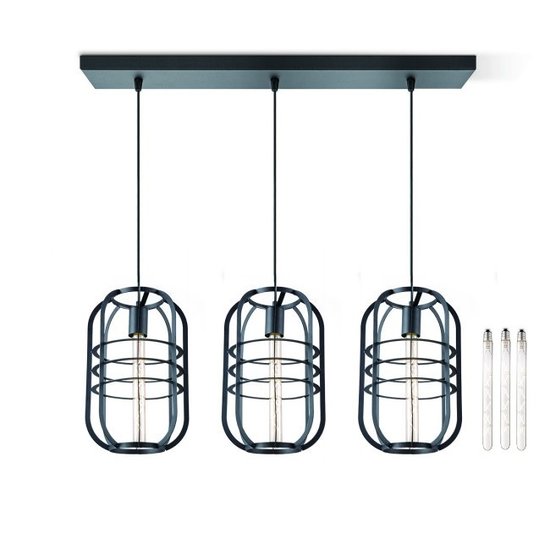 home sweet home Draadlamp | kooilamp serie Nero 3 lichts hanglamp