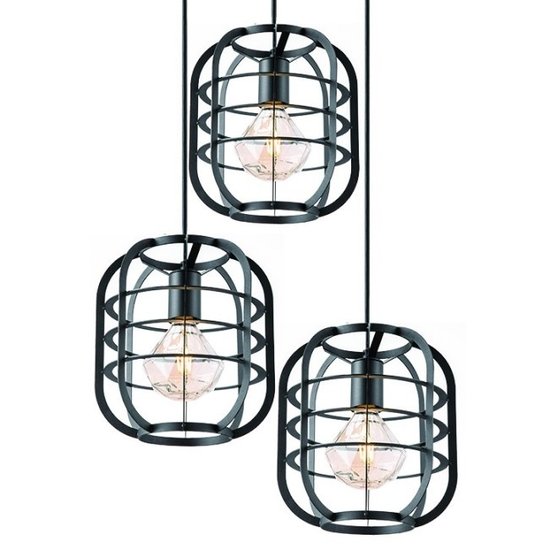 home sweet home Draadlamp | kooilamp serie Nero 3 lichts hanglamp  rond