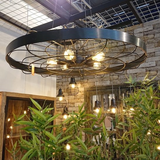 By Mooss Industriële zwarte 'propeller' hanglamp met 5 fittingen