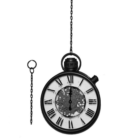 Kolony Wandklok met draaiende tandwielen in de vorm van een zakhorloge