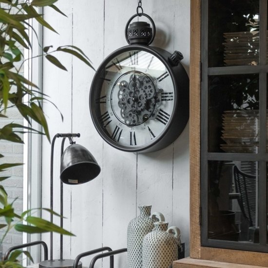 Kolony Wandklok met draaiende tandwielen in de vorm van een zakhorloge