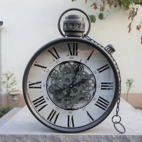 Kolony Wandklok met draaiende tandwielen in de vorm van een zakhorloge