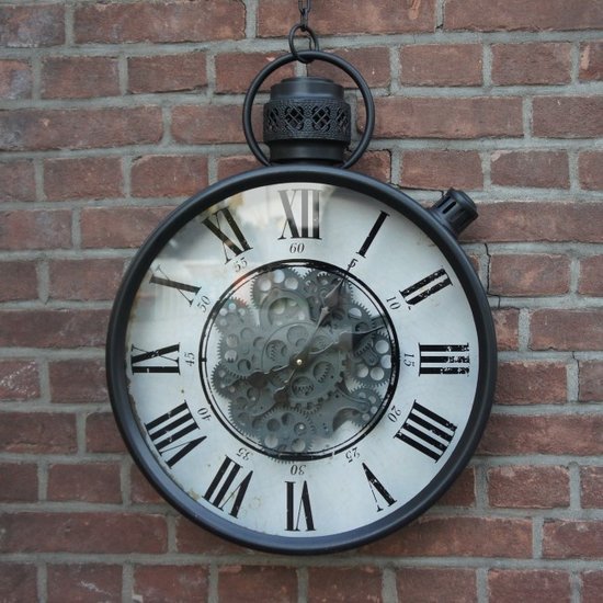 Kolony Wandklok met draaiende tandwielen in de vorm van een zakhorloge