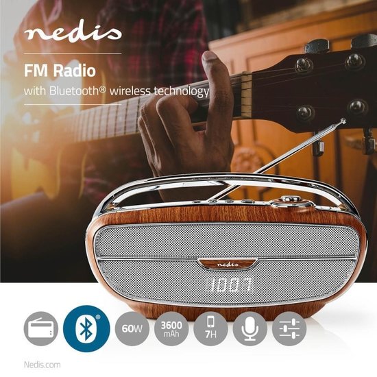 Nedis FM-radio | 60 W | Bluetooth® | Bruin / Zilver
