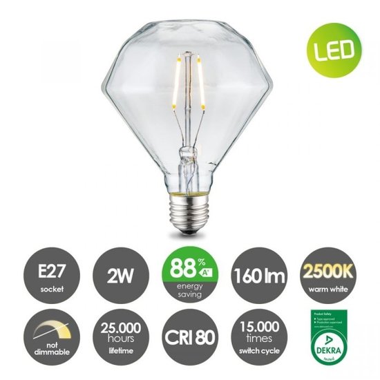 home sweet home LED lamp Diamond E27 2W 160Lm 2500K - helder