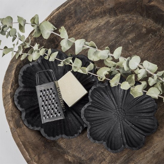 HomeBound Zwart schaaltje met bloemmotief Ø14cm voor amberblokjes