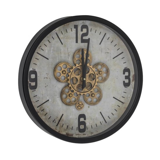 HomeBound Zwarte industriele wandklok met draaiende tandwielen