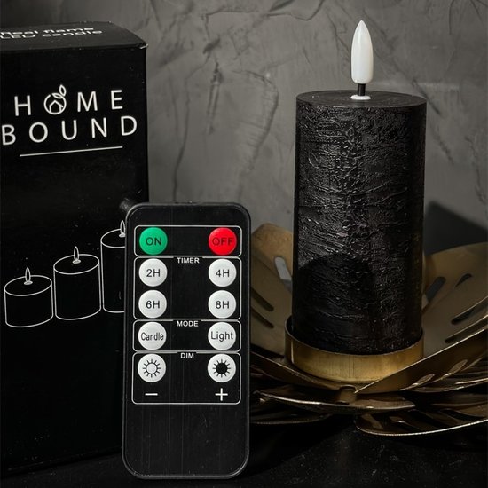 HomeBound Rustieke led stompkaars zwart 5x10cm