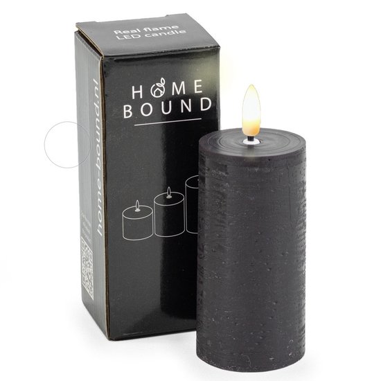 HomeBound Rustieke led stompkaars zwart 5x10cm