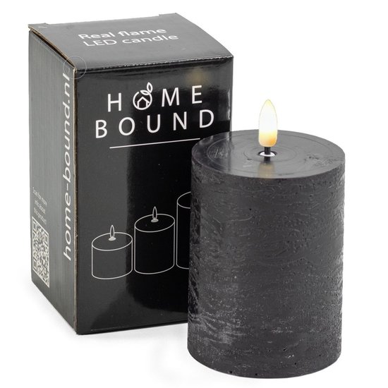 HomeBound Rustieke led stompkaars zwart 7,5 x10 cm