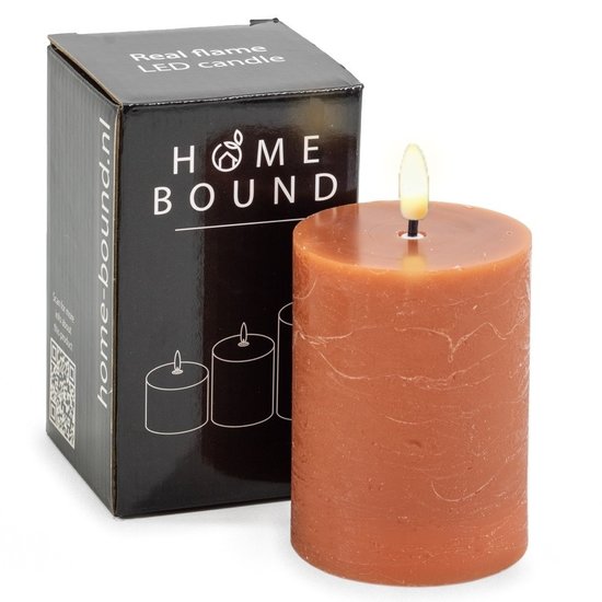 HomeBound Rustieke Led stompkaars 7,5x10cm roestkleur
