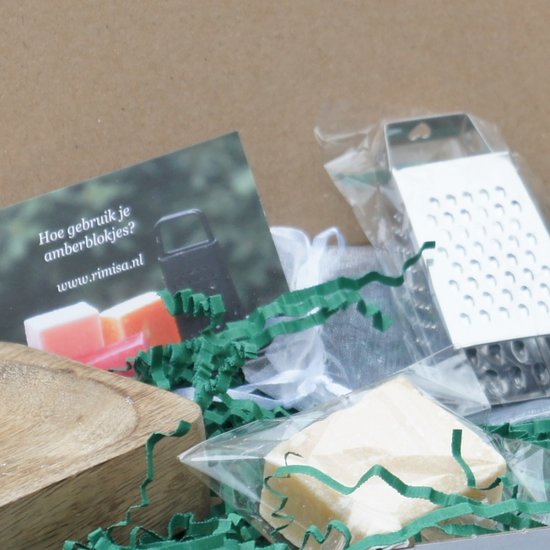 HomeBound Luxe amberblokje cadeauset met houten schaaltje