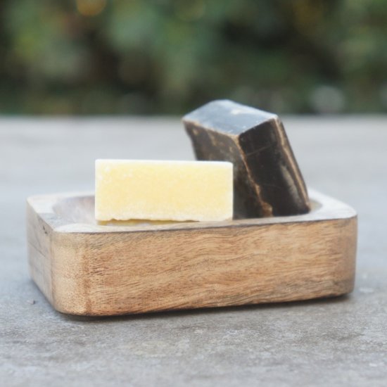 HomeBound Luxe amberblokje cadeauset met houten schaaltje