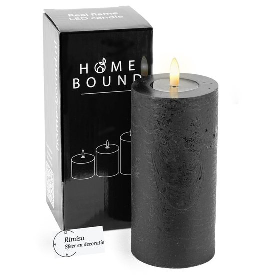 HomeBound Rustieke zwarte led kaars  7,5 x 15cm met wax bad