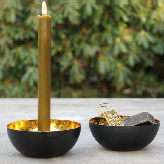 HomeBound Kaarsenstandaard zwart met goud binnenkant Ø12,5cm