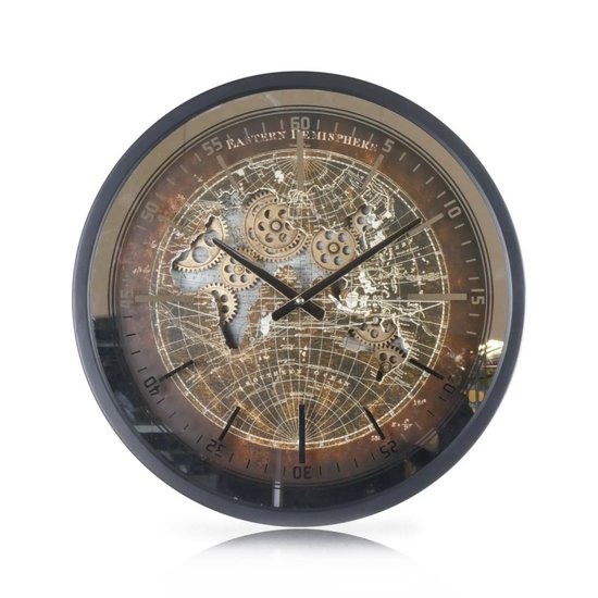 Goods Zwarte wandklok radarklok World Ø 46cm