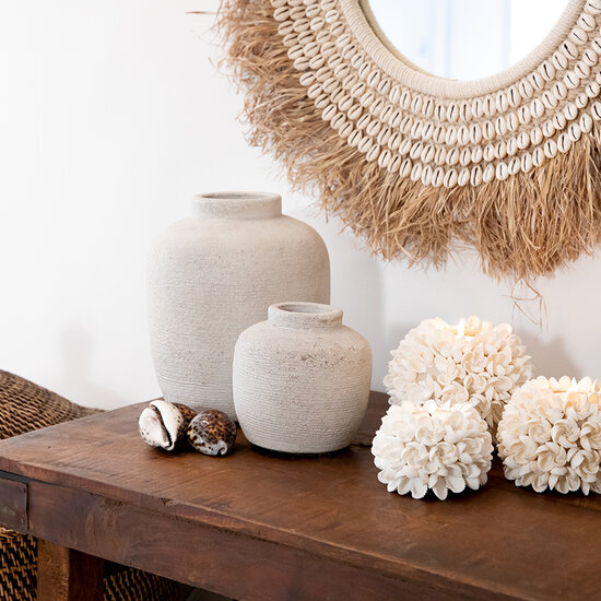 Bazar Bizar De Raffia Cowrie Spiegel - Naturel Wit