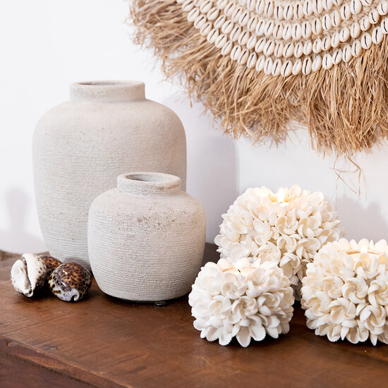 Bazar Bizar De Raffia Cowrie Spiegel - Naturel Wit